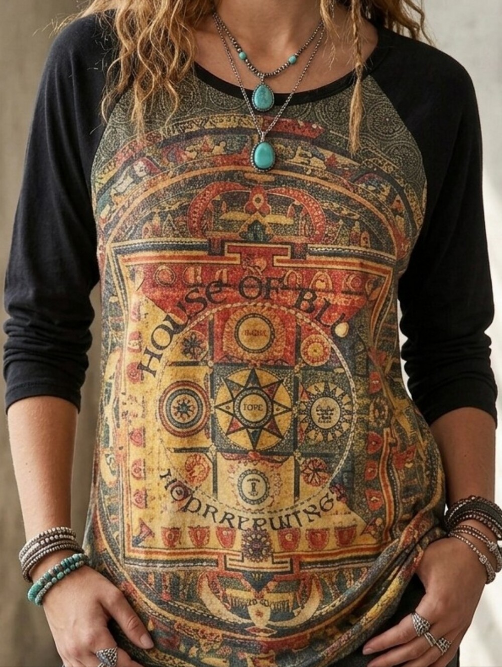 [[House Of Blues]] Women's Long Sleeve Graphic Raglan Top